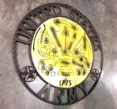 24" ARMY EE. UU. ARTE DE PARED DE METAL MILITAR DECORACIÓN DEL HOGAR OCCIDENTAL AMARILLO RÚSTICO Foto 1 de 4