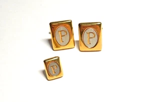 Vintage Gold Toned Cufflink Set and Lapel Pin Initial P - Picture 1 of 4