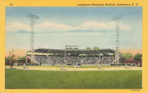 Cartolina Jamestown NY Municipal Stadium partita di baseball in corso - Foto 1 di 2