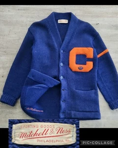 Vintage 50s 60s Mitchell And Ness Varsity Letterman Wool Cardigan Sweater Sz S - Picture 1 of 10