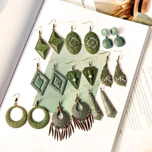 Vintage Bronze Bohemian Geometry Alloy Hook Dangle Women's Ethnic Gypsy Earrings - Picture 1 of 32