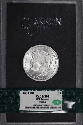 1881-CC GSA VAM-2 dólar Morgan duplo 88 CACG MS-62 com caixa e cartão originais - Imagem 1 de 2