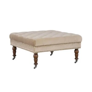 Isabelle Tan Velvet Square Tufted Ottoman - Picture 1 of 7