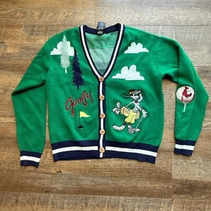 Disney Goofy Golf GREEN BOX LUNCH UNIVERSE Button Cardigan, Sz S - Picture 1 of 12