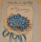 Vintage Greeting Card, "WITH LOVE TO MY WIFE ON OUR ANNIVERSARY" Blue Flowers