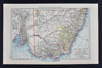 Mapa Andrees 1887 - Australia Victoria Nueva Gales del Sur Melbourne Sydney Adelaida Foto 1 de 2