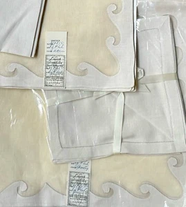 8 NEW Vtg LEACOCK *Madeira COTTON Linen PLACEMATS & NAPKINS Hand Embroidery ECRU - Picture 1 of 9