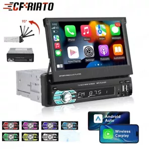 7" Carplay Single 1 DIN Flip Out Touch Screen Car Stereo Radio BT MP5 Player USB - Picture 1 of 24