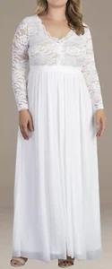 Kiyonna Size: 4X 26-28 EVERLASTING Love WEDDING GOWN White Lace Top Long Sleeve* - Picture 1 of 17