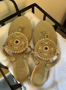 Jack Rogers Shoes Women Size 7 Georgica Metallic Gold Whipstitch Rubber Sandal - Picture 1 of 8