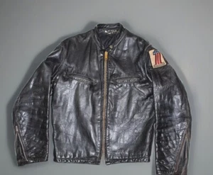 Vintage 1940s Mens S Black Zip Front Quarter Steerhide Leather Cop Biker Jacket - Picture 1 of 14