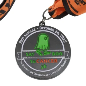 Say Boo to Cancer 3rd Annual 5K Marathon Race Medal, Oct 24, 2015 Cary, NC Green - Picture 1 of 4