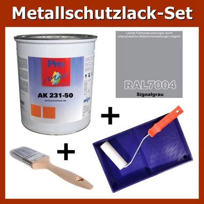 Metallschutz Lack RAL 7004 SIGNALGRAU 1kg Rostschutz Grau Set + Pinsel Zubehör - Bild 1 von 4