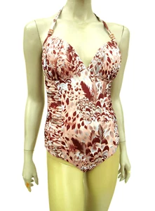 M&S Autograph -New RRP £39.50 - Swimsuit - 14 Brown / Pink Diamante Trim Push Up - Picture 1 of 10