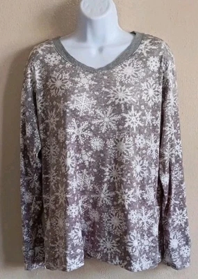 Nautica 灰色雪花 V 领抓绒上衣睡眠衬衫冬季休闲服小号 — 第 1/4 张图片