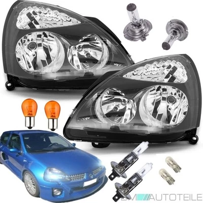 Renault Clio II Scheinwerfer Set Schwarz 01-05 LWR+8tlg BIRNENSET V6 +GARANTIE - Bild 1 von 4