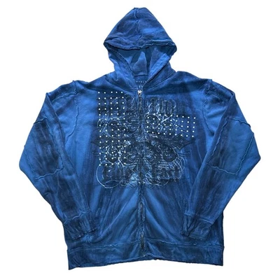 Chaqueta con capucha vintage Y2K Affliction cremallera completa azul grunge para hombre ropa de calle XXL Foto 1 de 4