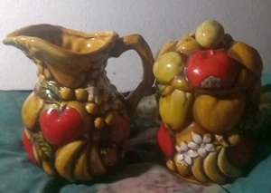 Ardco Zuckerkanister mit Deckel & Krug (Sahnekännchen?) 70er Jahre Vintage "Obsternte" - Bild 1 von 5