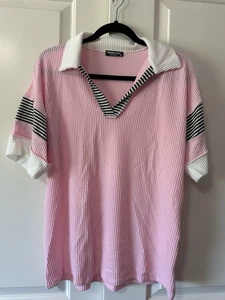 HEIMISH SS Cuello Urbano Acanalado Top Rayas Contraste - Rosa/Negro/Blanco - NUEVO - Imagen 1 de 6