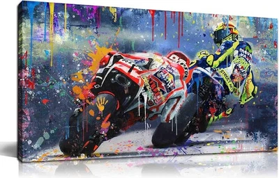 CANEITO Motorcycle Wall Decor for Boys Bedroom, Graffiti Sports Poster Canvas Wa - Image 1 of 4
