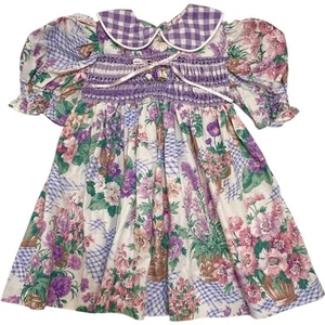 Vtg Pintuck Handmade Baby Girl Smocked Dress Short Sleeve Cottage Core Sz 12 M - Picture 1 of 13