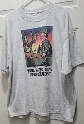 Винтажная смешная футболка для охоты на оленей мужская 2XL - юмор острый серый лось 2000-е Y2K - Изображение 1 из 4