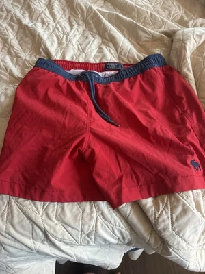 Abercrombie Fitch Men's LARGE Swim Trunks Red Mesh Lined Board Shorts with blue - Image 1 of 4