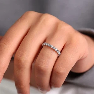 2Ct Round Cut Simulated Diamond 925 Silver Wedding Ring In 14k White Gold Plated - Picture 1 of 7