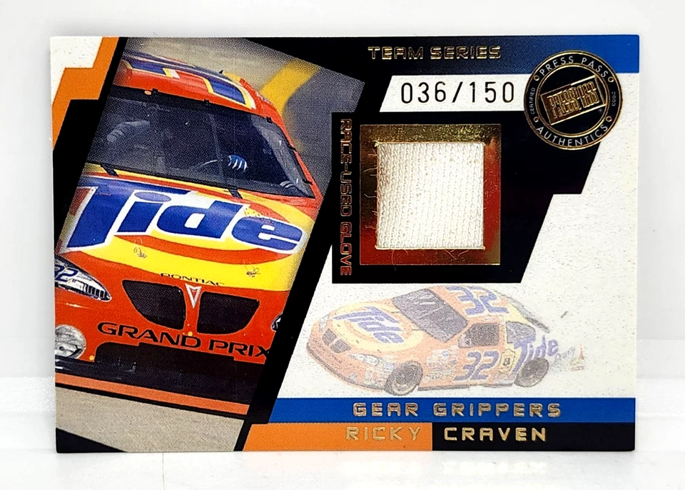 RICKY CRAVEN 36/150 RACE-USED GLOVE RELIC 2003 PRESS PASS STEALTH BURNING RUBBER - Image 1 of 2
