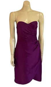 Silk Strapless Short Dress 8-10 Ruched Sweetheart Corset Bodice Tulip Hem Purple - Picture 1 of 15