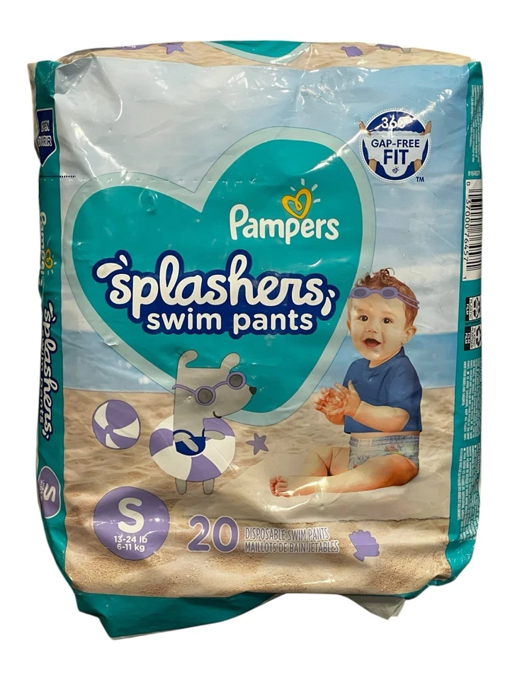 Одноразовые плавки Pampers Splashers размер S (13-24 фунта) 20 штук нераспечатанная сумка - Изображение 1 из 4