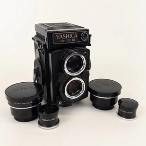 Cámara fotográfica Yashica Mat 124G 6x6 TLR lente de 80 mm MEDIDOR DE TRABAJO + lente ancha y teleobjetivo - Imagen 1 de 16