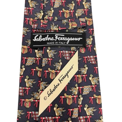 Salvatore Ferragamo Men's Tie Ducks & Saddles Black Silk 3 5/8" (W) x 56.5" (L) - Image 1 of 4