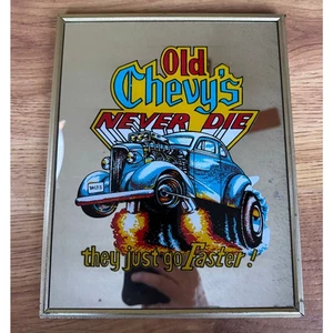 Vintage Framed Carnival Mirror Art Chevy Hot Rod 10x8 - Picture 1 of 7
