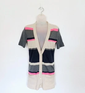 Theory Wool Caridigan Size S Petite Striped Multicoloured Shortsleeve Knit Long - Picture 1 of 14