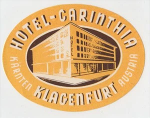 Vintage Luggage Label Hotel Carinthea Karnten Klagenfurt Austria Yellow - Imagen 1 de 2