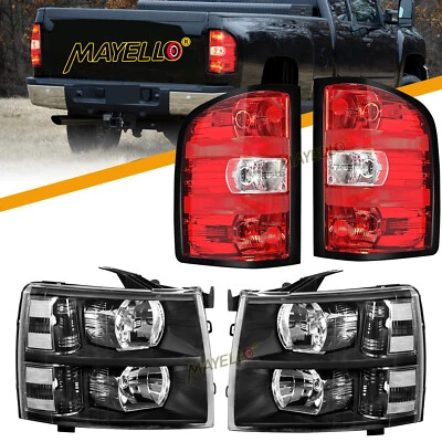 Juego (4) Faros Negros + Luces Traseras Para 07-14 Chevy Silverado 1500 2500HD 3500HD Foto 1 de 4