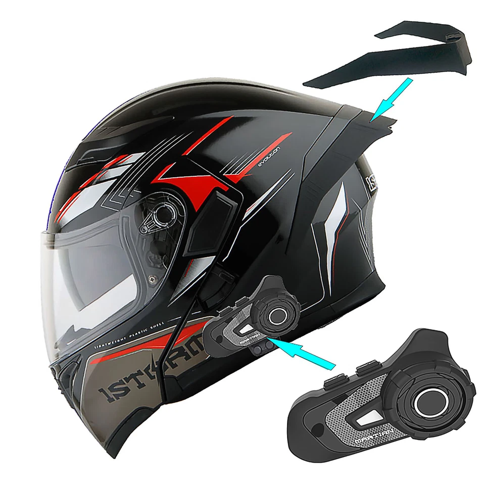 1Storm Motorcycle Full Face Dual Visor Helmet HB89 + Spoiler + Bluetooth Headset - Image 1 of 4