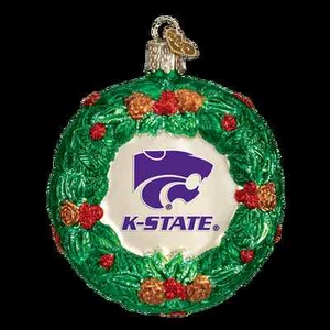 OLD WORLD CHRISTMAS KANSAS STATE WILDCATS GLASS WREATH ORNAMENT 3.5'' - Picture 1 of 1