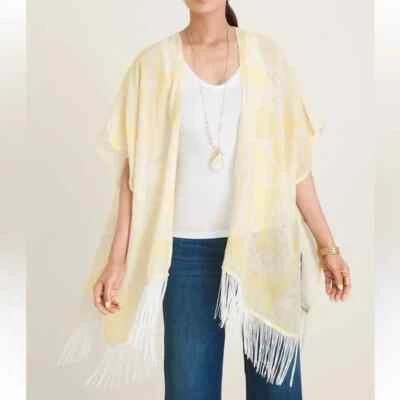 Chico’s 100% Linen Paisley Ruana Wrap Cardigan Butter Yellow Women’s Sz S — 第 1/4 张图片