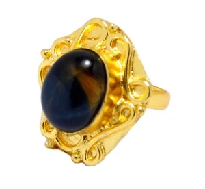 Anillo de joyería de piedras preciosas raras chapado en oro hecho a mano con anillos de ojos de tigre talla 5,5 - Imagen 1 de 4