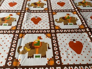 Vtg Pixel Art Cheater Quilt Fabric Elephant kid Heart Video Game Minecraft Brown - Picture 1 of 3