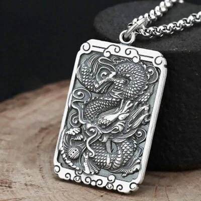 Collar de cadena grande para hombre audaz dragón acero inoxidable 1-3/4" colgante 24" D364 Foto 1 de 4