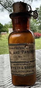 Vintage Pepsin & Pancreatin Medicine Bottle John Wyeth & Brothers W/Content - Picture 1 of 7
