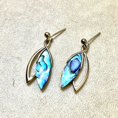 Серьги-гвоздики Ariki с абалоном винтажные золотистые висячие цвета морской волны синие - 1,25 дюйма - Изображение 1 из 4