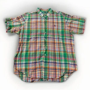 Vintage Ralph Lauren Shirt Mens XXL Green Purple Plaid Pastel - Picture 1 of 7