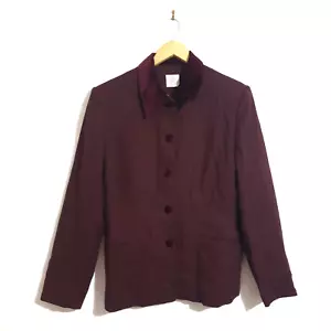 Vintage Laura Ashley Jacket 10 Burgundy Wool Button Front Lined Collar Pockets - Picture 1 of 12