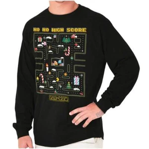Christmas PACMAN Video Game Ho Ho High Score Long Sleeve Tshirt for Men or Women - Picture 1 of 7
