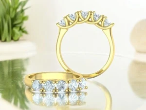 1,20 ct kreierter massiver 14 K massiver Goldring 5 Diamanten Hochzeitstag Bandring - Bild 1 von 5