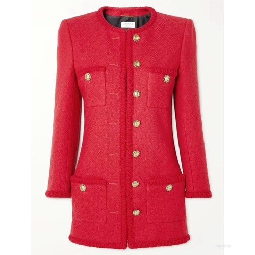 SAINT LAURENT (YSL) Cappotto con bottoni Saint Laurent Diamante In rilievo Tweed Dettaglio Intreccia Oro Rosso YSL